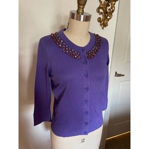 Kate Spade purple crystal collar cardigan sweater size xs